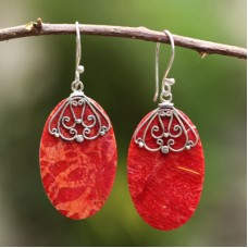 Red Coral Oval Earrings Red Coral Oval Earrings