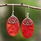 Red Coral Oval Earrings