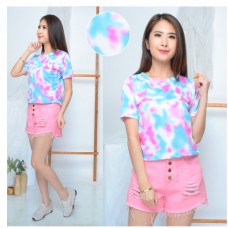 Round O Neck Cropped Tie-Dye T-Shirt Round O Neck Cropped Tie-Dye T-Shirt